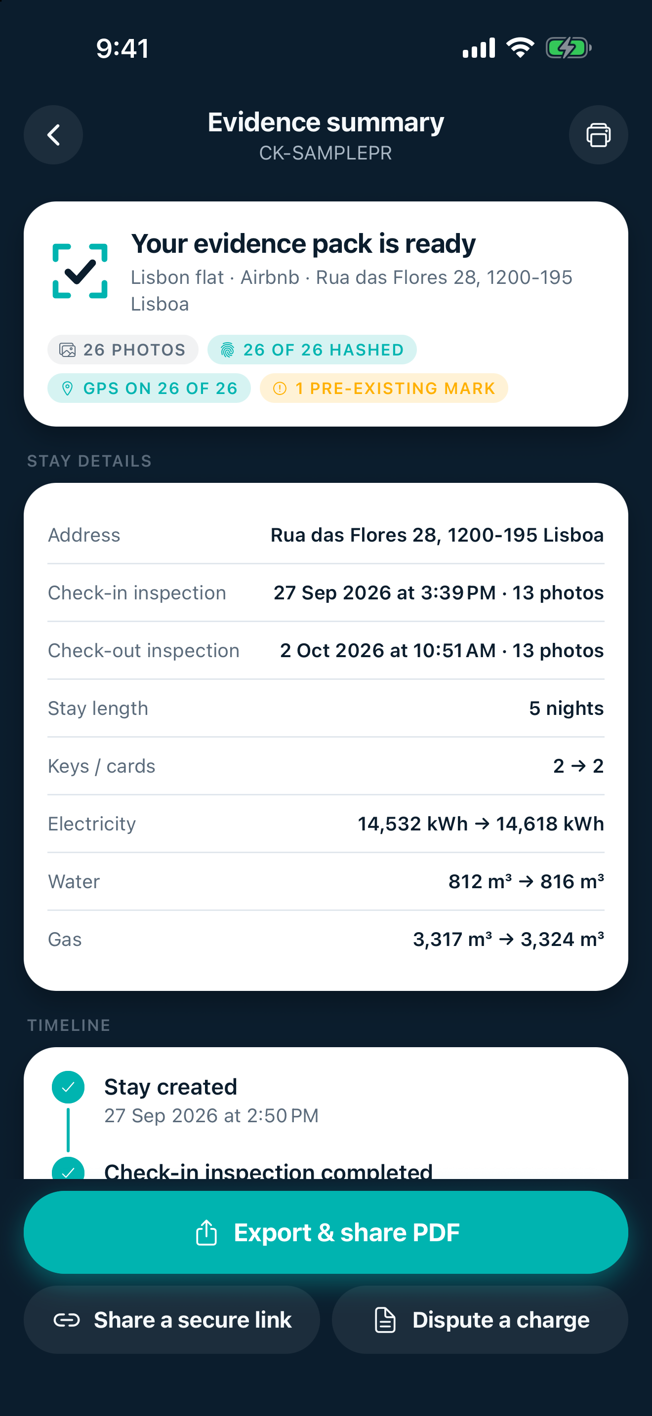 Checkt evidence summary for a Lisbon apartment